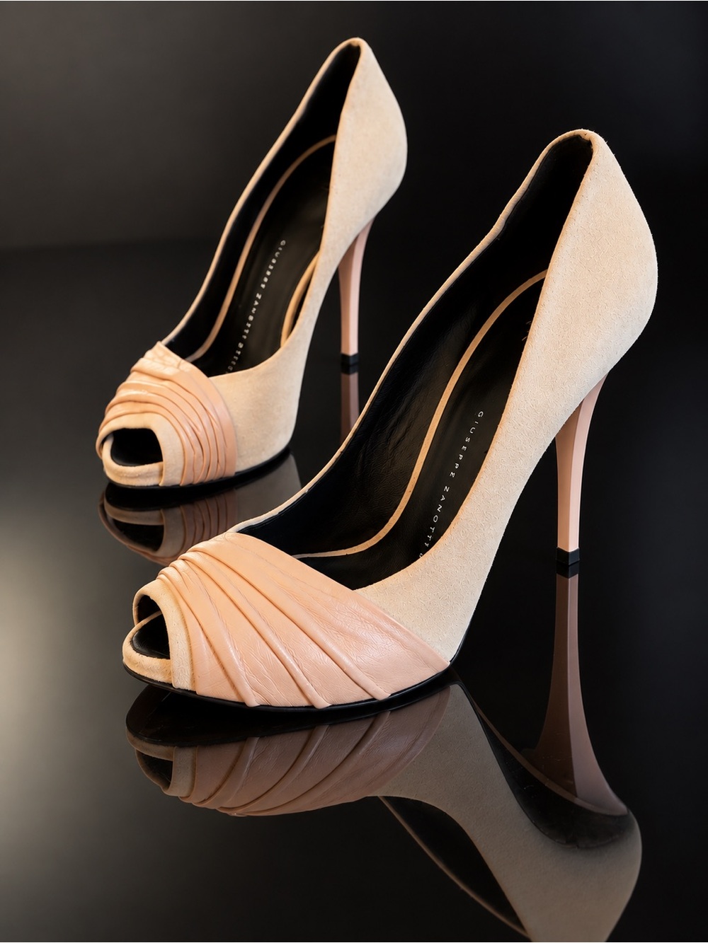 Giuseppe Zanotti Peach Suede Peep-Toe Stiletto Heels